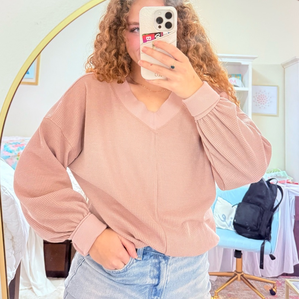Pink V-Neck Long Sleeve